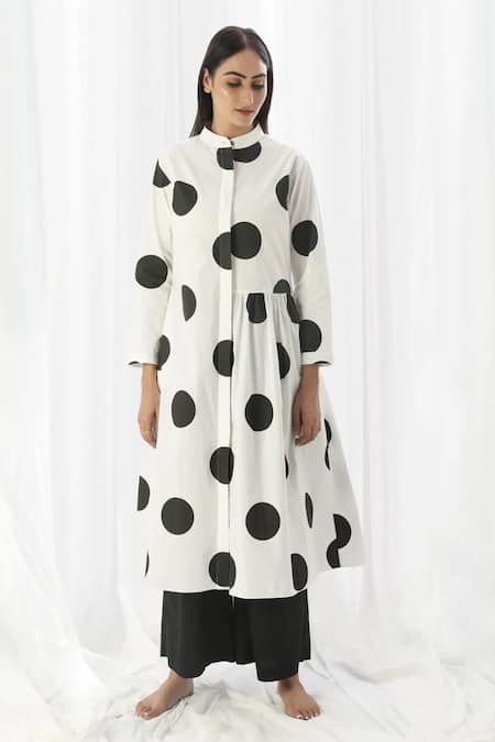 KHAT Polka Pattern Pleated Kurta & Pant Set 