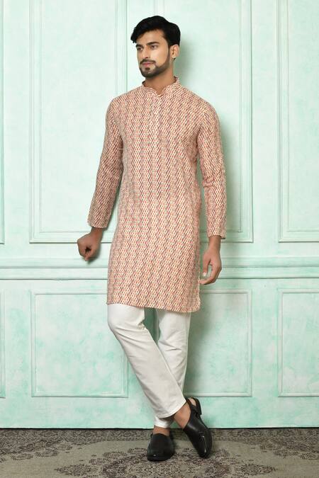 Arihant Rai Sinha Multi Color Kurta Cotton Geometric And Aligarh Pyjama Set