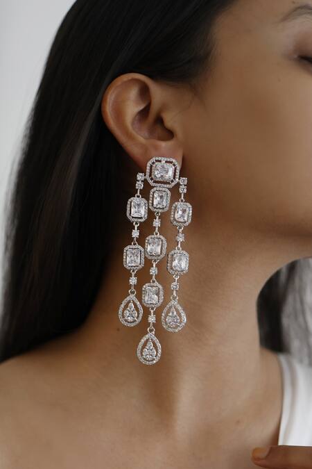 Shop Do Taara Silver Plated Polki Victorian Faux Diamond Earrings at Aza Fashions Shop_Do Taara_Silver Plated Polki Victorian Faux Diamond Earrings_at_Aza_Fashions