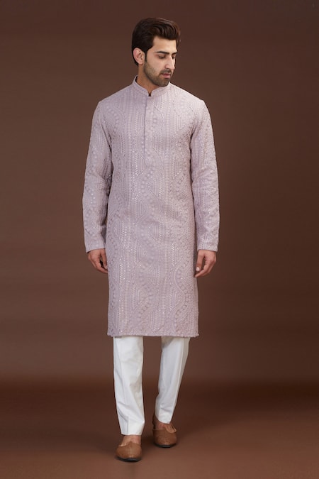 Kasbah Purple Silk Embroidered Thread Floral Kurta 