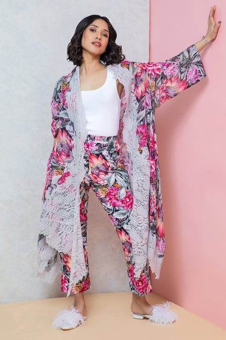 Rhe-Ana Vibrant Floral Print Cape & Pant Co-ord Set 