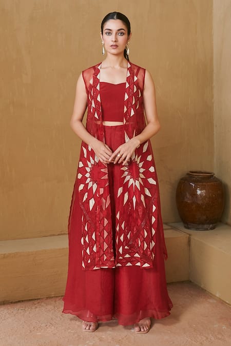 Studio Radical Organza Applique Embroidered Jacket Pant Set 