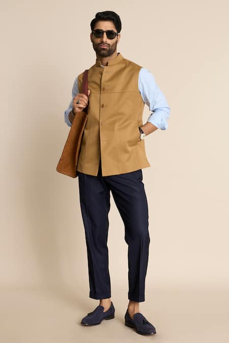Gargee Designers Beige Cotton Button Front Bundi 