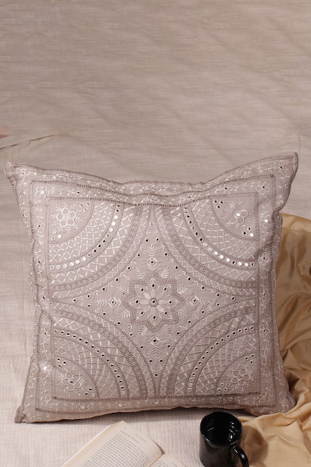 Khaabka Mirror Work Grey Cushion Cover - Set of 2 