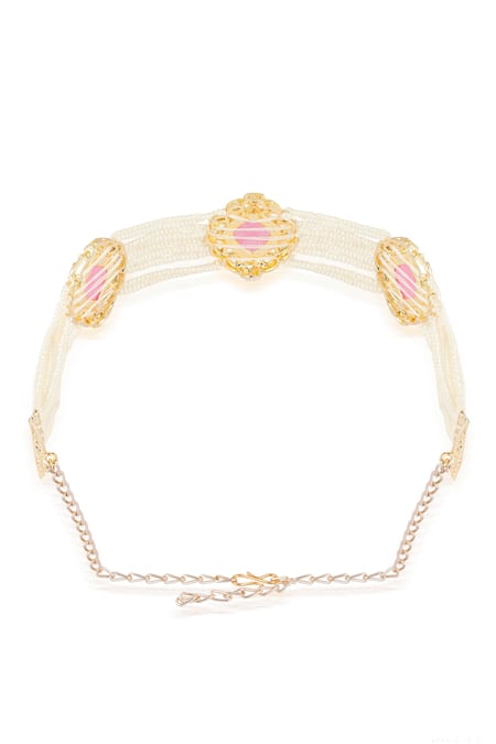 Hair Drama Co Gold Polkis Floral Enamelled And Studded Hair Band 