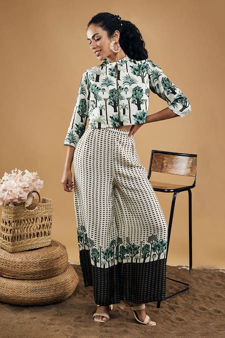 Silk Crop Top with Flared Palazzo pants