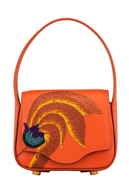 Aranyani Orange Thread And Cut Dana Embroidered The Kesuda Flower Top Handle Bag