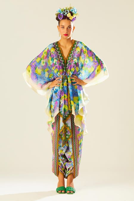 Rajdeep Ranawat Inayat Silk Flower Print Kaftan Top 