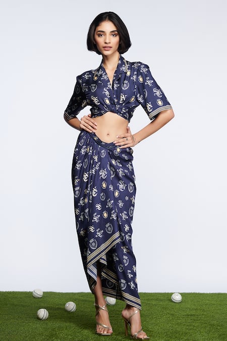 S & N By Shantnu Nikhil Printed Draped Skirt 