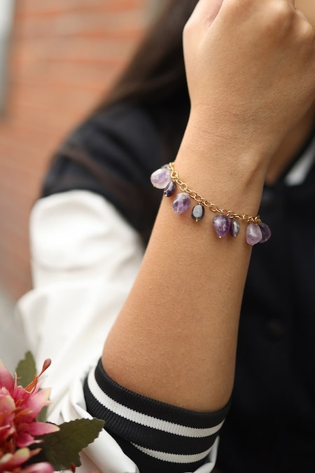 Shop Do Taara Purple Stone Amethyst Bracelet at Aza Fashions Shop_Do Taara_Purple Stone Amethyst Bracelet _at_Aza_Fashions
