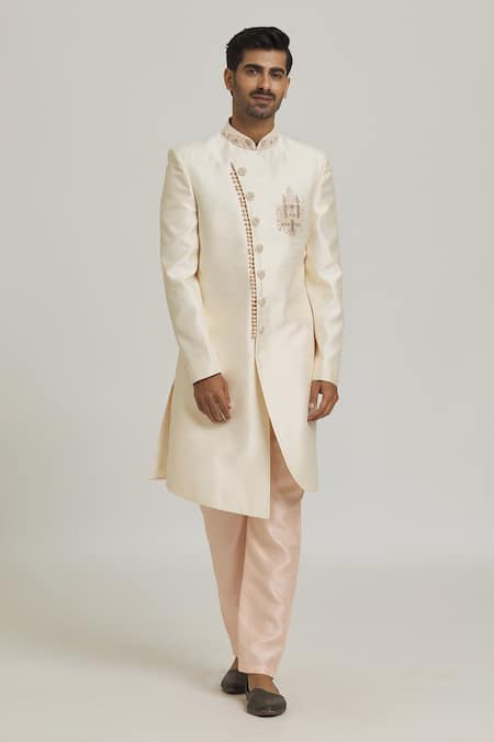 Samyukta Singhania Cream Sherwani Art Silk Embroidered Sequin Placed With Pant 