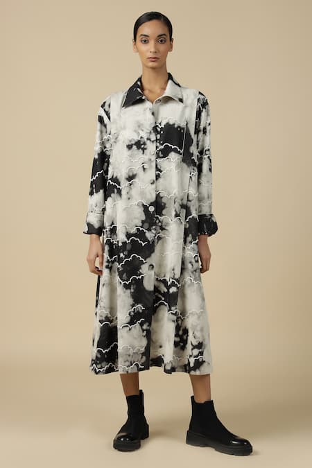 Shahin Mannan Clouds And Eye Front Pleat Dress 