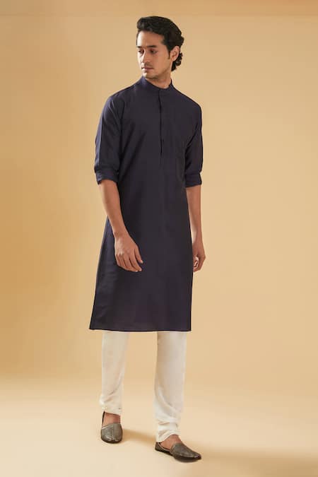 Raghavendra Rathore Blue Straight Fit Solid Kurta 