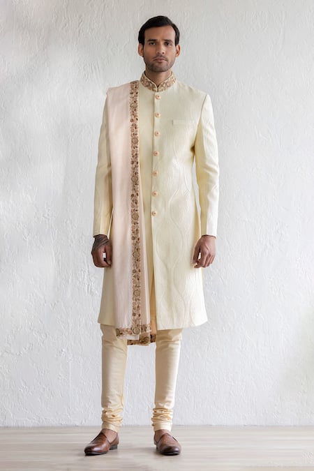 Qbik Jameel Self Design Sherwani Set 