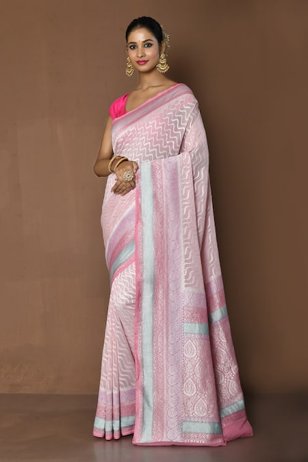 Nazaakat by Samara Singh Pink Handloom Cotton Geometric Pattern Saree