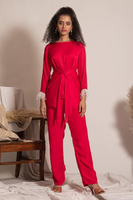 Vanshika Agarwal Label Fuchsia Front Knotted Top & Pant Set 