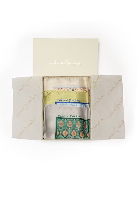 Rabani & Rakha Satin Multi Floral Print Pocket Square Gift Box - Set of 3 