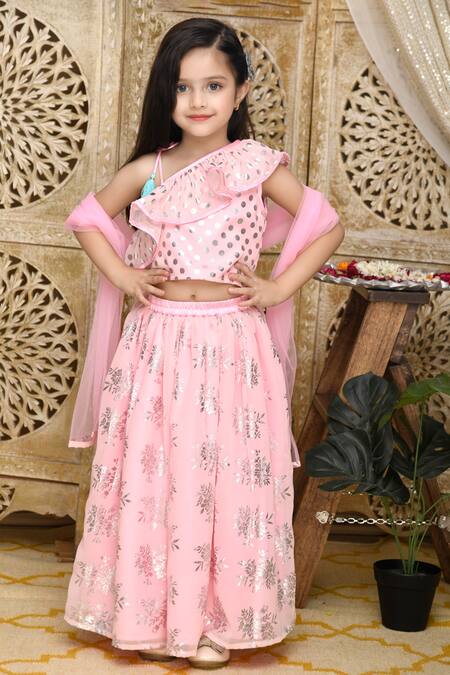 Buy Saka Designs Pink Silk, Cotton, Net Frilled Blouse Lehenga Set at Aza Fashions Buy_Saka Designs_Pink Silk, Cotton, Net Frilled Blouse Lehenga Set_at_Aza_Fashions