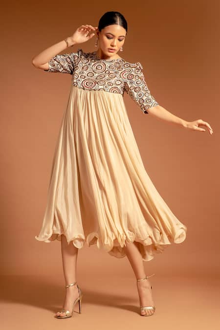 Sejal Kamdar Ajrak Embellished Yoke Dress 