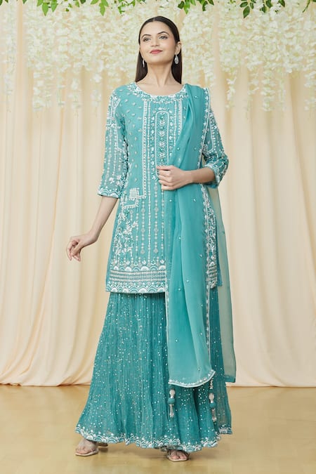 Samyukta Singhania Sequin Geometric Kurta Sharara Set