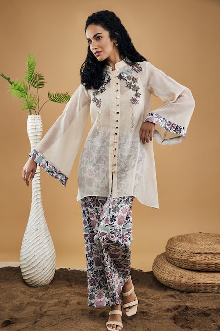 Soup By Sougat Paul Pastel Floral Applique Shirt With Pant 