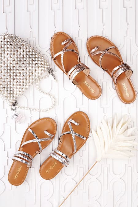 Nine By Janine Gold Textured And Braided Pattern Esmeralda Leather Flats 