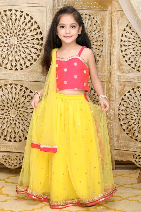 Jaipuri Lehenga Choli Set- Pink & Yellow – biglilpeople