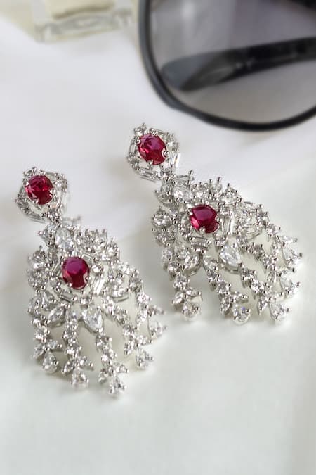 Nepra By Neha Goel Red Diamond Stone Embellished Danglers 