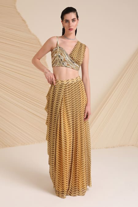 Divya Aggarwal Verity Printed Blouse & Draped Skirt Set 