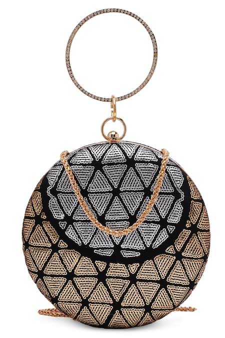 Richa Gupta Black Embroidery Sequin Round Clutch 