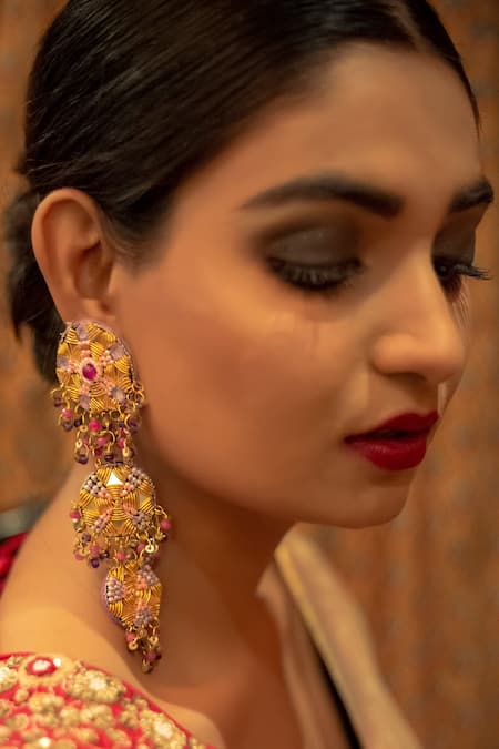 Kanyaadhan By Dhirajaayushi Multi Color Beads Circular Tiered Hand Embroidered Earrings 