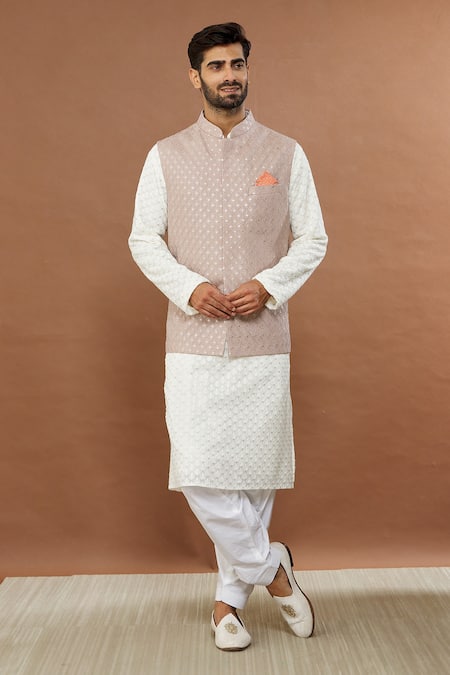 Mulberry Maroon Textured Premium Polyester Designer Nehru Jacket For Men
