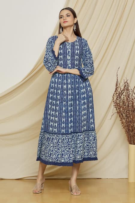 Navy Blue Silk Maxi Indo Western Wear Dress Get Extra 10% Discount on –  Dailybuyys