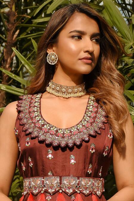 Shop Ishhaara Gold Plated Pearls Floral Kundan Choker Set at Aza Fashions Shop_Ishhaara_Gold Plated Pearls Floral Kundan Choker Set _at_Aza_Fashions