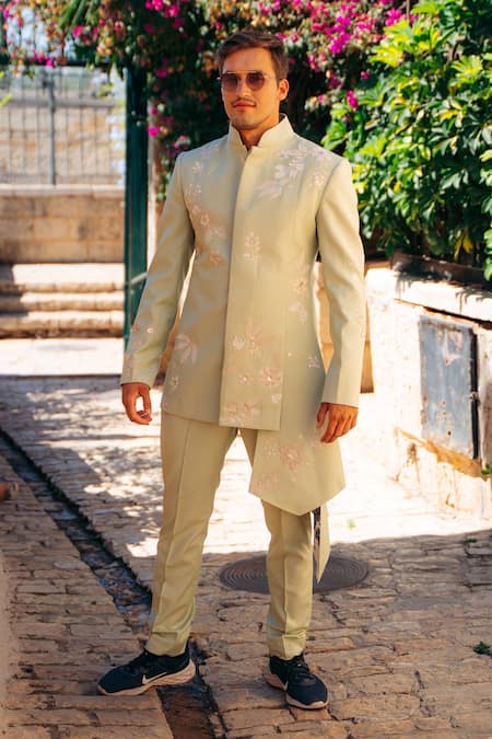 Cream Festive Bandhgala Suit With Jacket