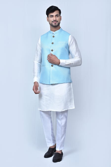 Arihant Rai Sinha Leaf Pattern Bundi & Off White Kurta Set 