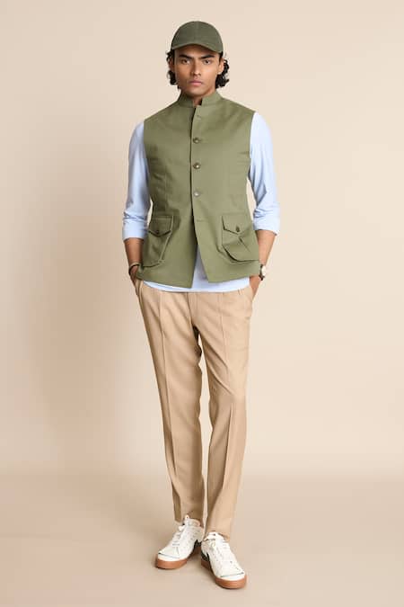 Gargee Designers Green Cotton Button Front Bundi 