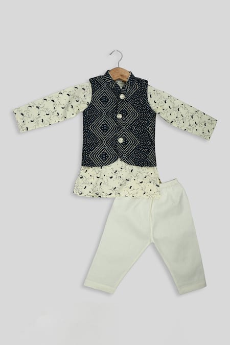 Champscloset Bandhani Print Bundi & Kurta Set 