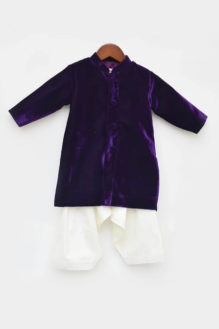 Fayon Kids Velvet Full Sleeve Achkan & Pant Set 