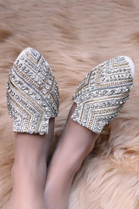 Jutti Express Gold Embroidered Crystal Mules