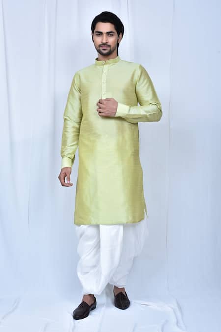 Men's Mustard Cotton Kurta With White Pant Set - Absolutely Desi