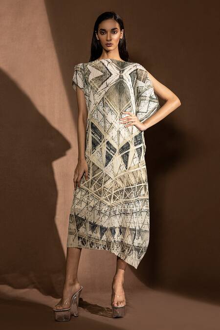Abhishek Sharma Geometric Print Draped Dress 