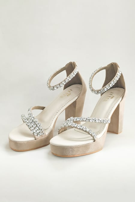 THE ALTER Beige Rhinestones Embellished Aria Heels 