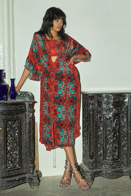 Khushbu Rathod Label Printed Kaftan With Bustier 