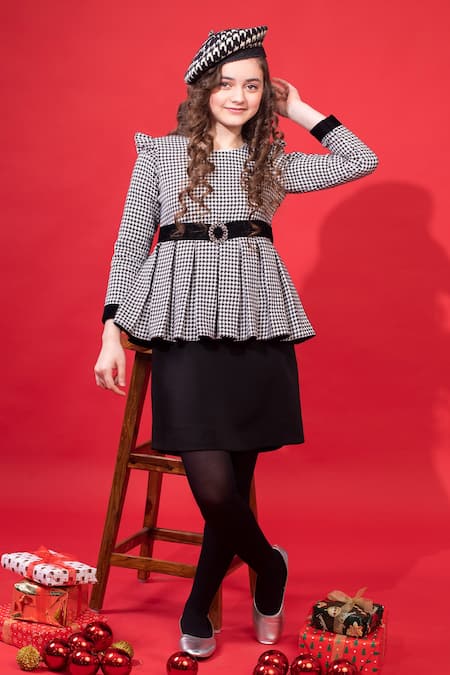 Hoity Moppet Kyoto Pleated Houndstooth Pattern Dress 