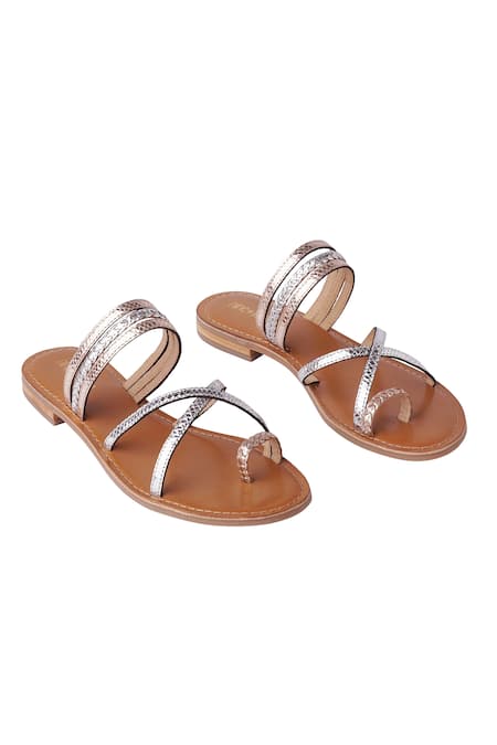 Nine By Janine Gold Textured Pattern Esmeralda Leather Flats 