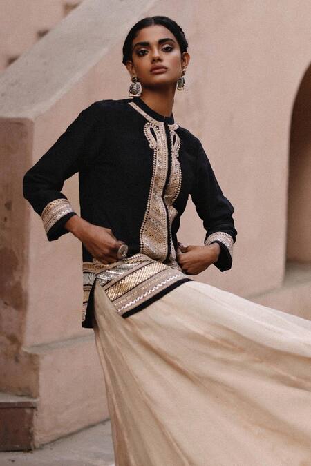 Floor Length Embellished Jacket Cut With Skirt And Dupatta – Abhishek Sharma
