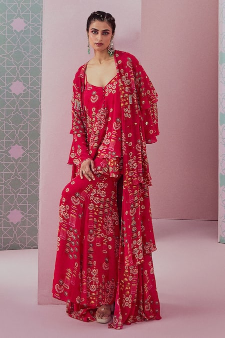 Krisha sunny Ramani Jhumka Print Cape Sharara Set 