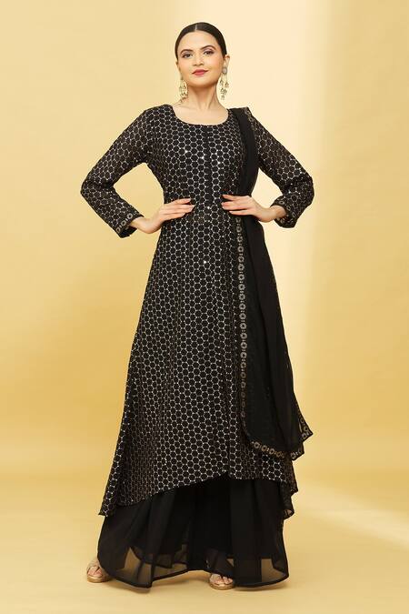 Buy online Black Floral Print Kurta Palazzo Set from ethnic wear for Women  by Heet Enterprise for ₹1439 at 15% off | 2024 Limeroad.com