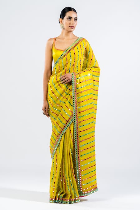 Vvani By Vani Vats Mirror Embellished Pre-Draped Saree With Blouse 